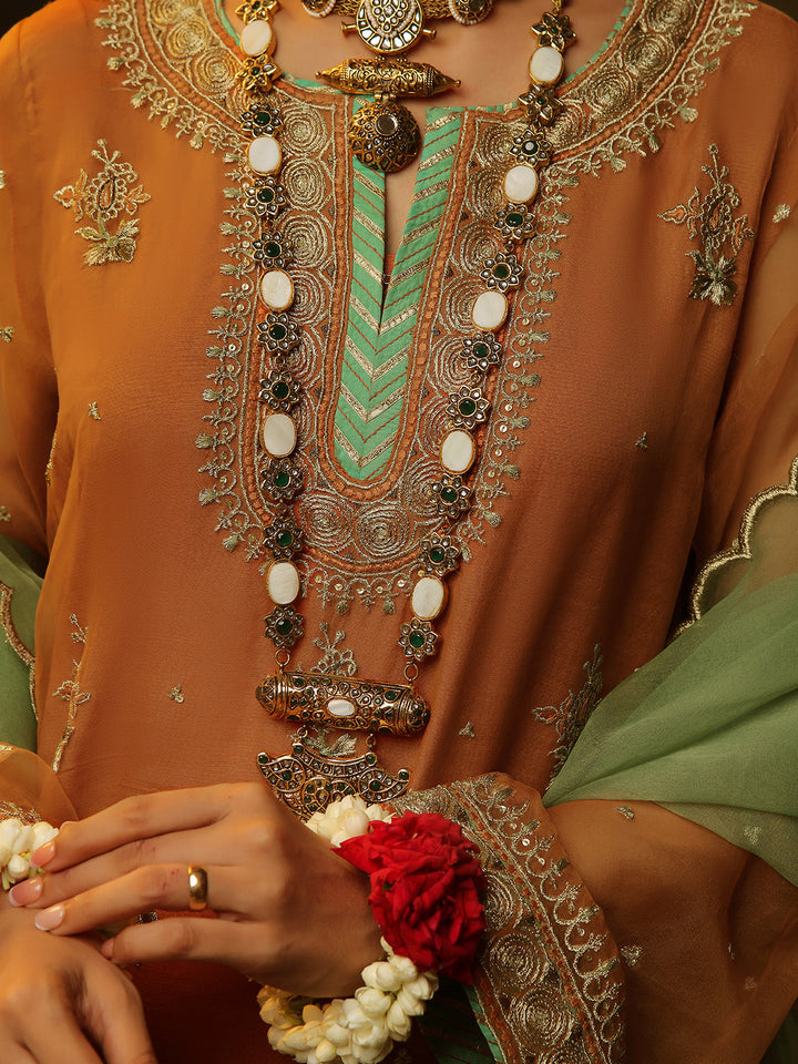 Oaks - Embroidered Pret Suit Organza Orange  - 3 Piece