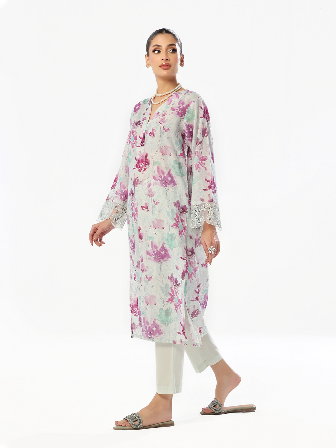 Oaks - Embroidered Pret & Unstitched Kurti Masoori Lawn Purple - 1 Piece