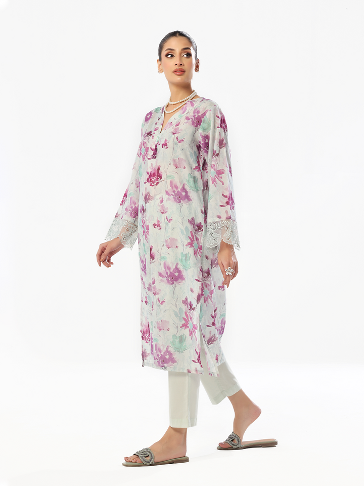 Oaks - Embroidered Pret & Unstitched Kurti Masoori Lawn Purple - 1 Piece