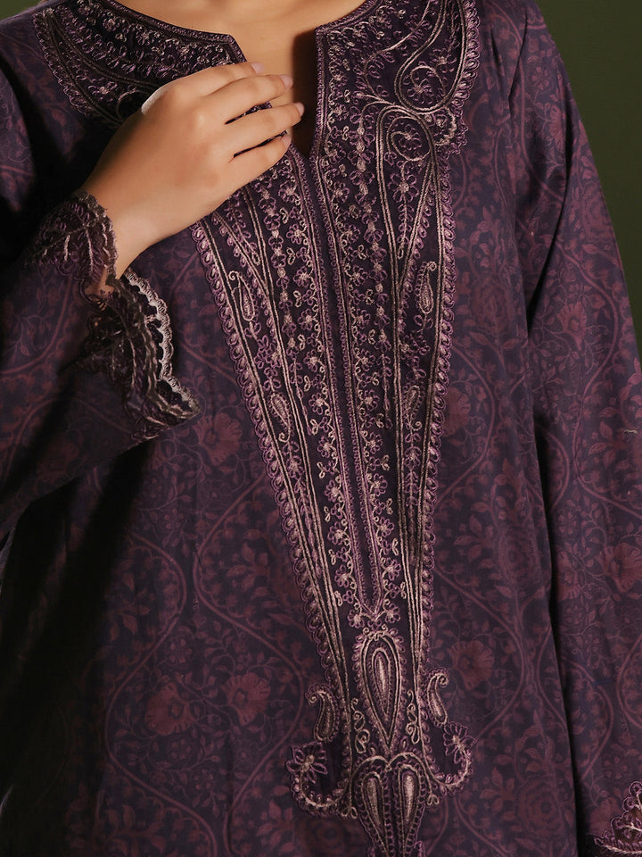 Oaks - Embroidered Pret &amp; Unstitched Shirt Trouser Cambric Dark Plum - 2 Piece
