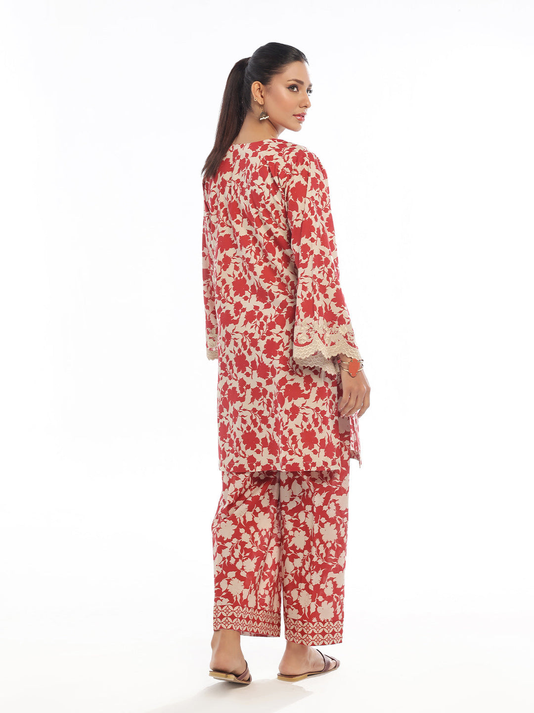 Oaks - Embroidered Pret &amp; Unstitched Shirt Trouser Lawn Red - 2 Piece