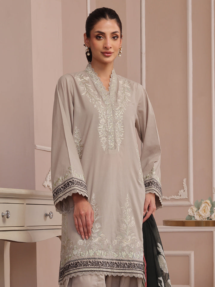 Oaks - Embroidered Pret &amp; Unstitched Suit Dyed Cambric Beige - 3 Piece