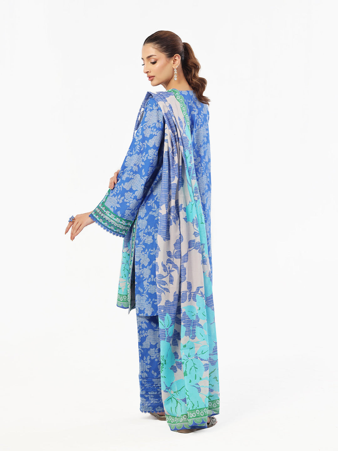 Oaks - Embroidered Pret &amp; Unstitched Suit Lawn Blue - 3 Piece