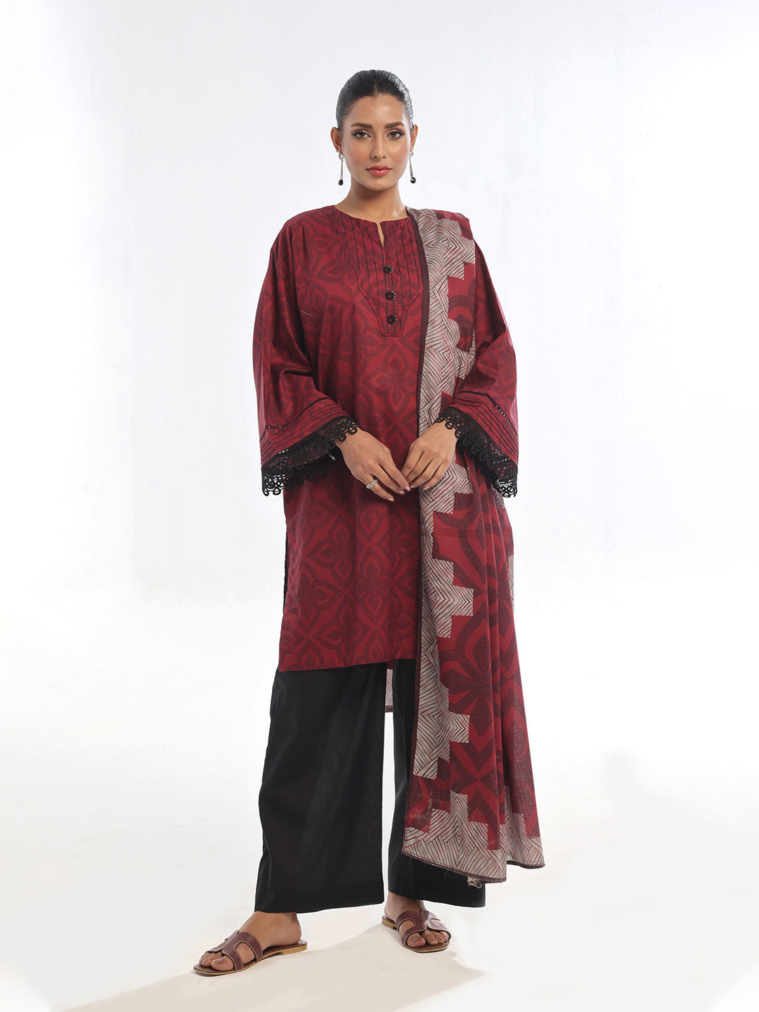 Oaks - Embroidered Pret & Unstitched Suit Lawn Rust - 3 Piece