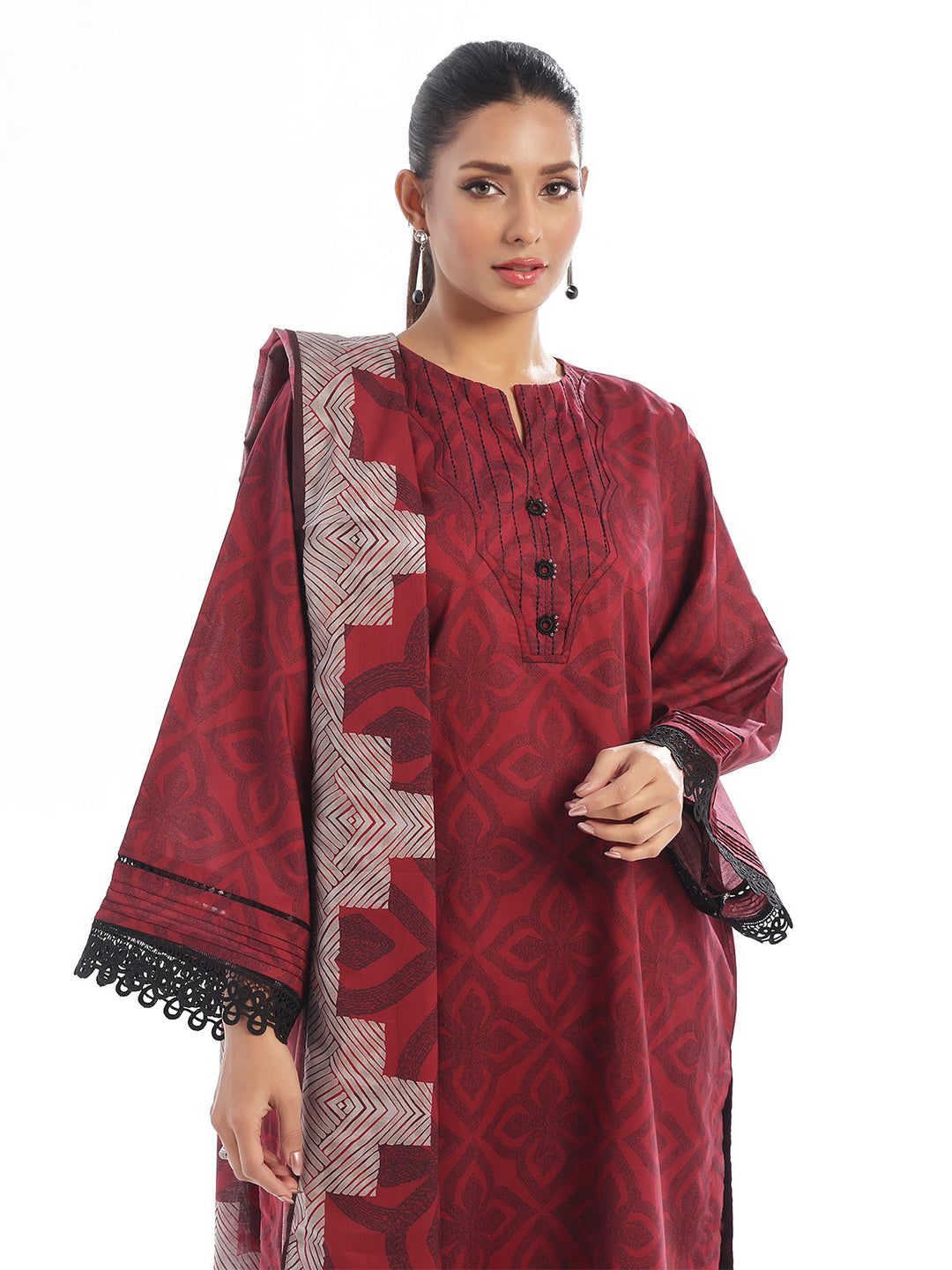 Oaks - Embroidered Pret &amp; Unstitched Suit Lawn Rust - 3 Piece