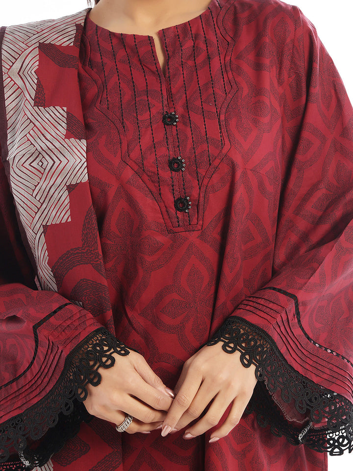 Oaks - Embroidered Pret &amp; Unstitched Suit Lawn Rust - 3 Piece