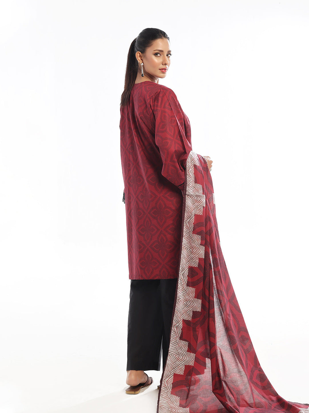 Oaks - Embroidered Pret &amp; Unstitched Suit Lawn Rust - 3 Piece