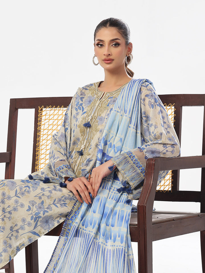 Oaks - Embroidered Pret &amp; Unstitched Suit Masoori Lawn Blue - 3 Piece