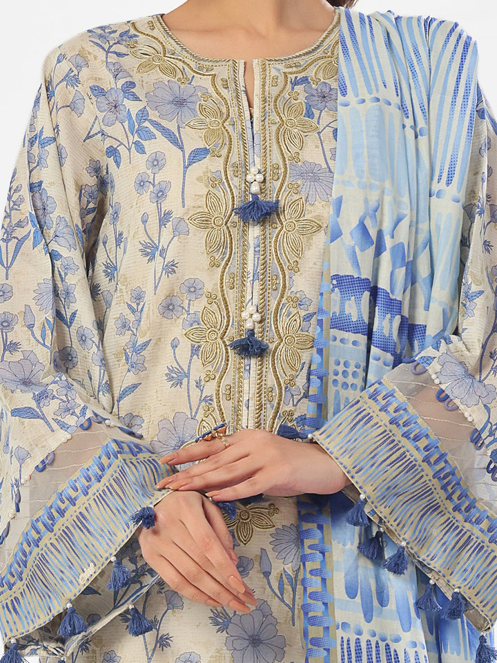 Oaks - Embroidered Pret &amp; Unstitched Suit Masoori Lawn Blue - 3 Piece