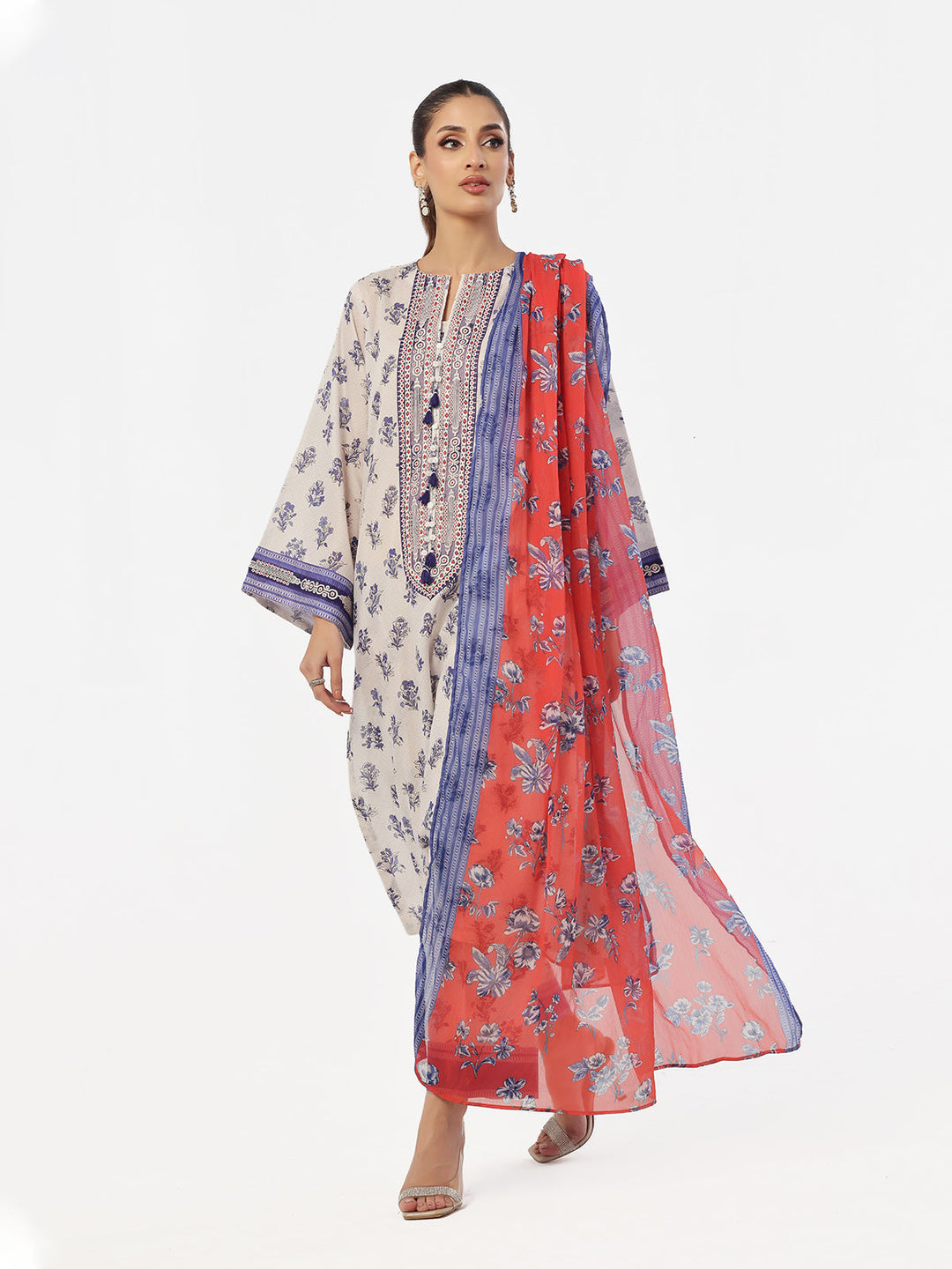 Oaks - Embroidered Pret & Unstitched Suit Masoori Lawn Blue - 3 Piece