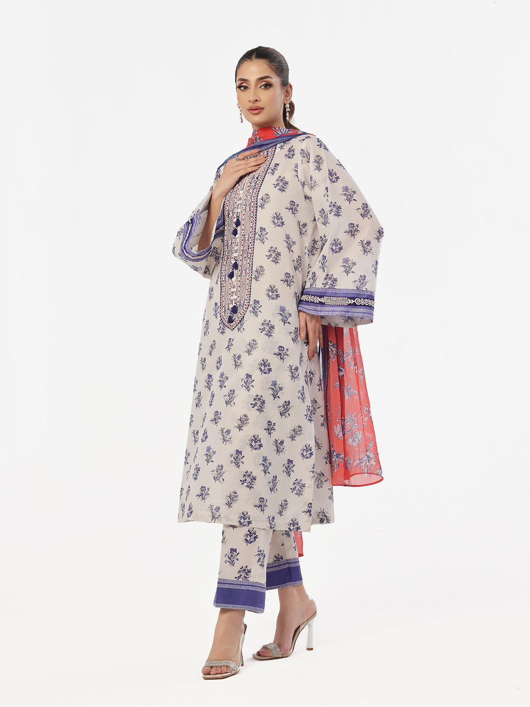 Oaks - Embroidered Pret &amp; Unstitched Suit Masoori Lawn Blue - 3 Piece