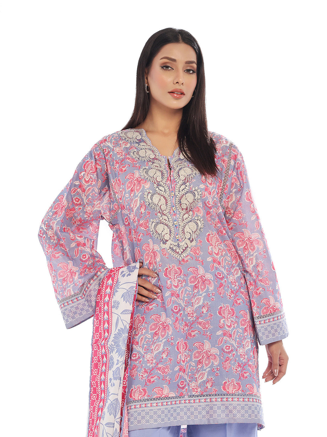 Oaks - Embroidered Pret &amp; Unstitched Suit Masoori Lawn Grey - 3 Piece