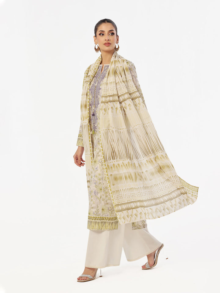 Oaks - Embroidered Pret &amp; Unstitched Suit Masoori Lawn Mehndi - 3 Piece