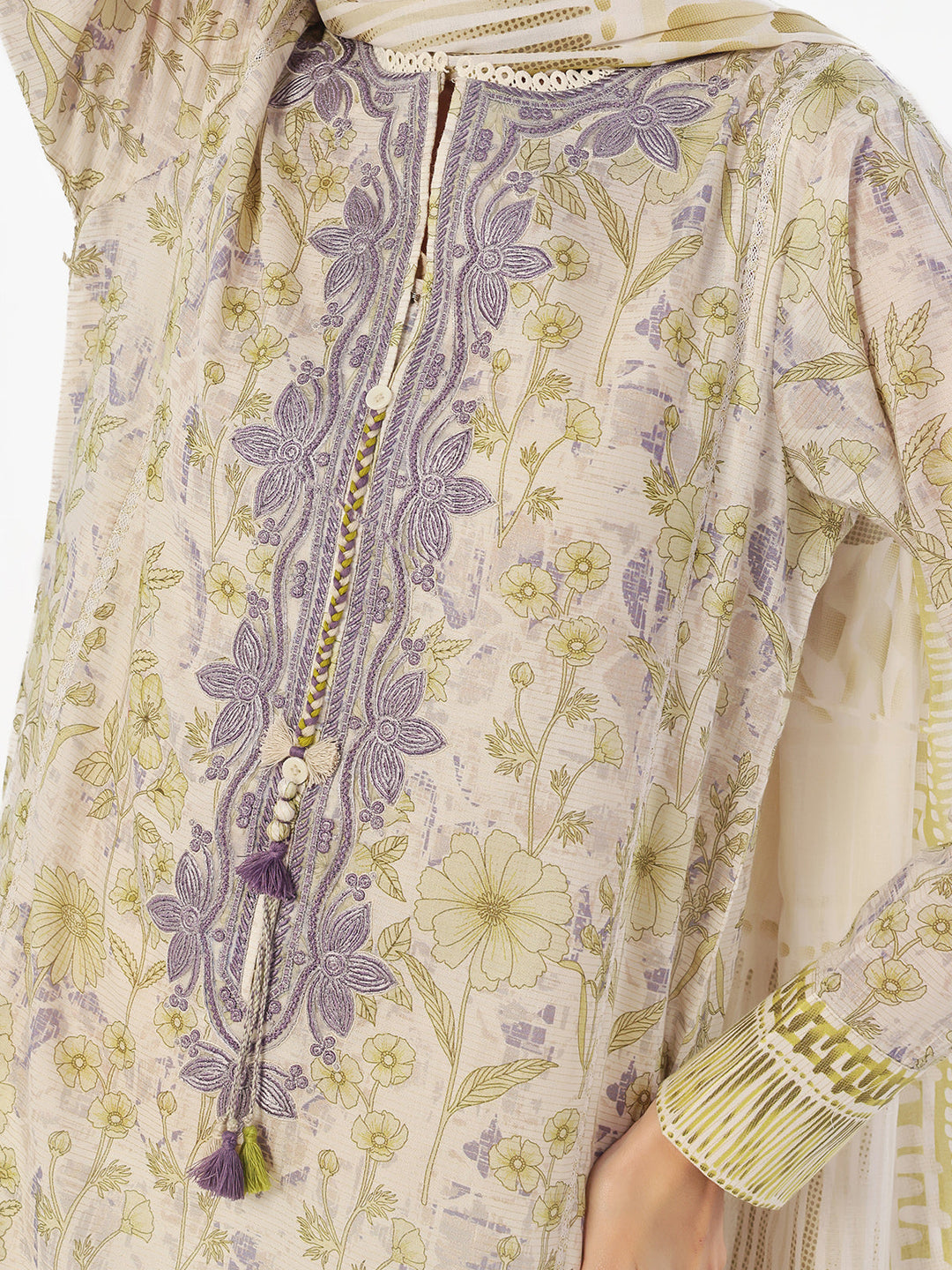 Oaks - Embroidered Pret &amp; Unstitched Suit Masoori Lawn Mehndi - 3 Piece
