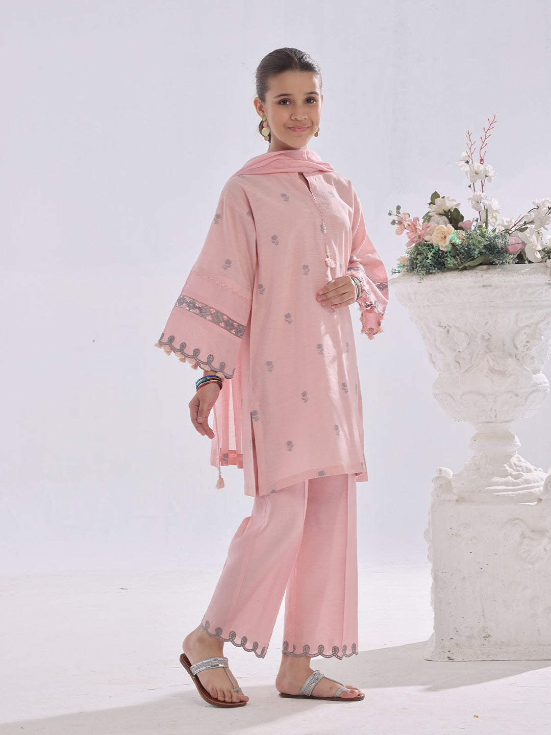 Oaks - Embroidered Suit Pret Cotton Silk Jacquard Pink  - 3 Piece