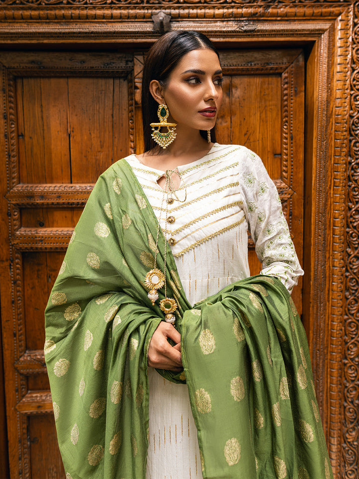 Oaks - Embroidered Suit Pret Jacquard Cream  - 3 Piece