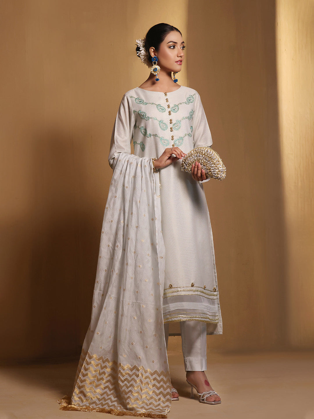 Oaks - Embroidered Suit Pret Masoori Light Green  - 3 Piece