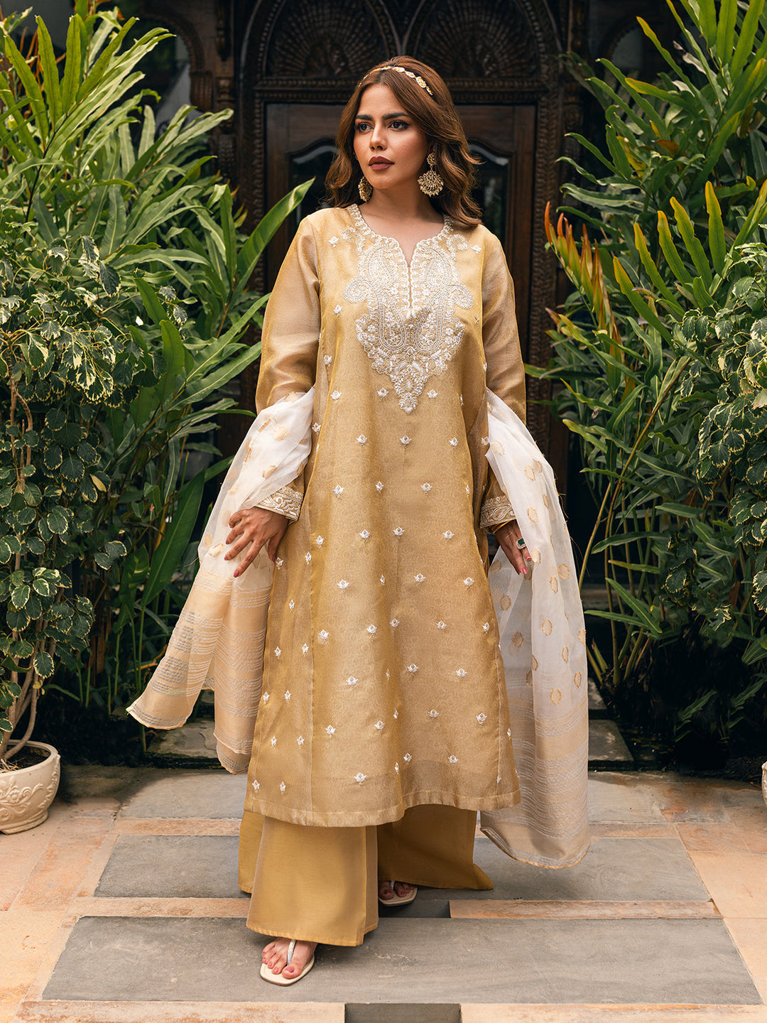 Oaks - Embroidered Suit Pret Zari Golden  - 3 Piece
