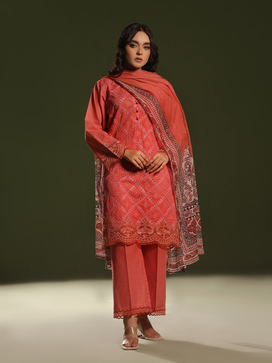 Oaks - Embroidered Unstitched Cambric Orange  - 3 Piece
