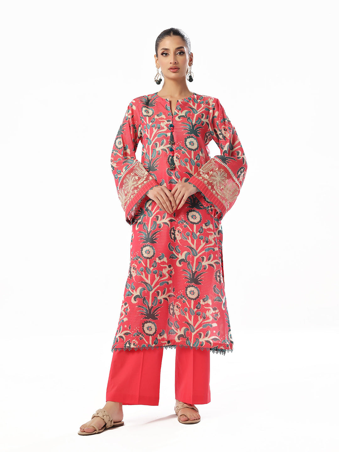 Oaks - Embroidered Unstitched Masoori Lawn Pink & Red  - 2 Piece