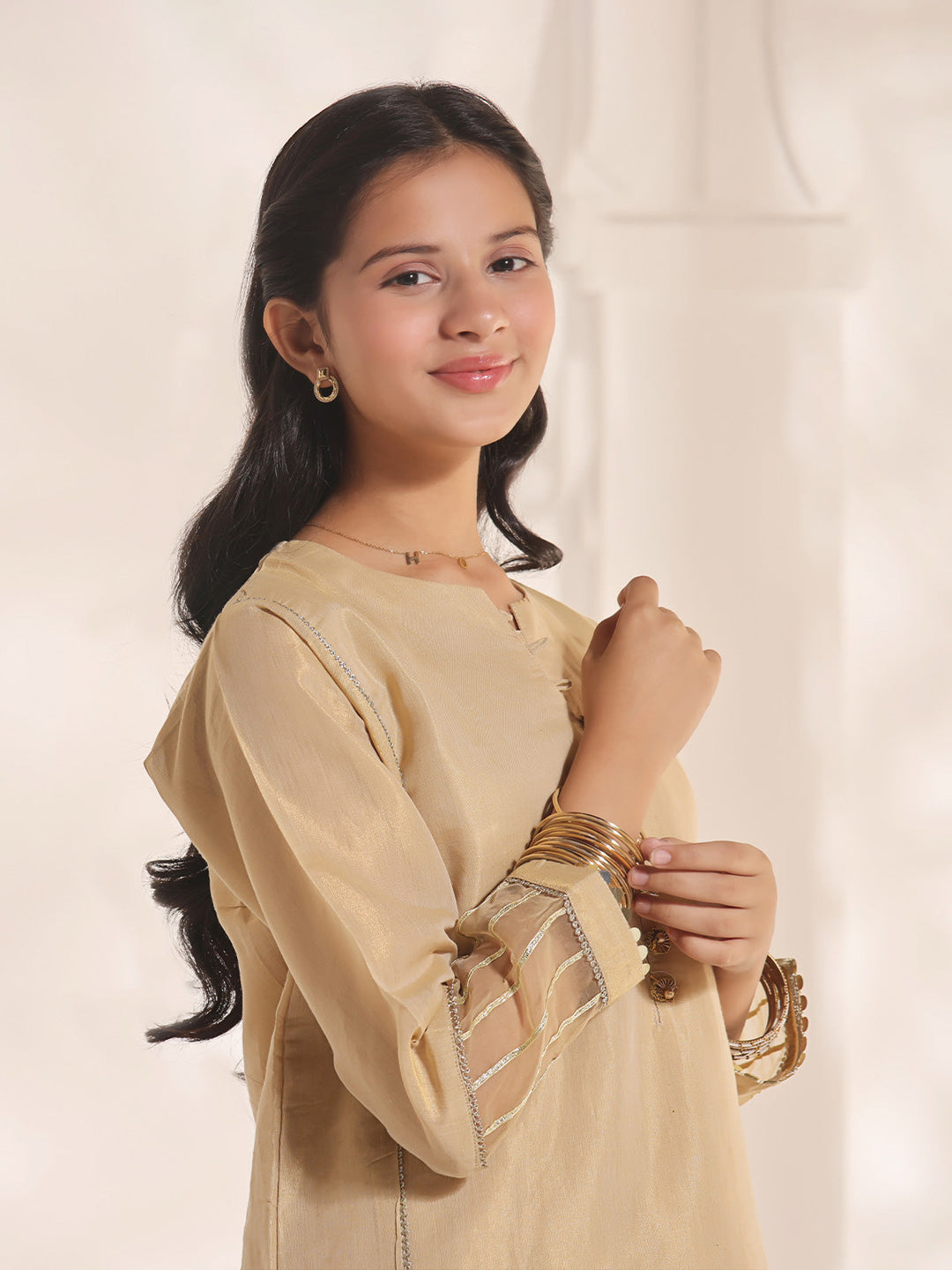 Oaks - Fancy Pret Kurti Masoori Golden  - 1 Piece