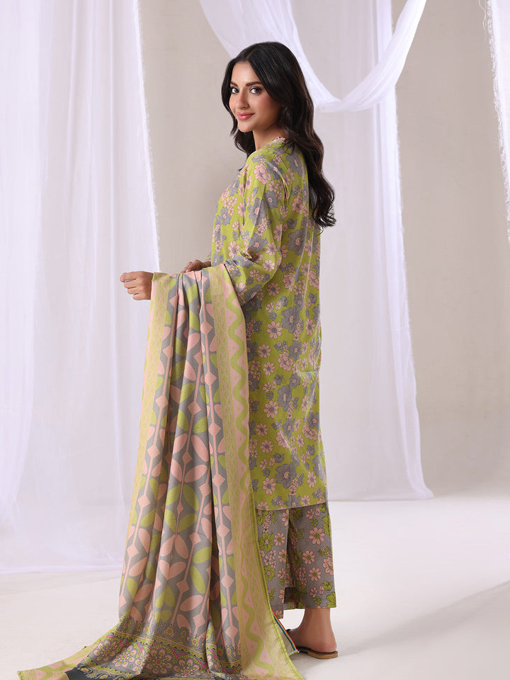 Oaks - Lawn Printed Unstitch Suit For Women - Beige - 3 Piece