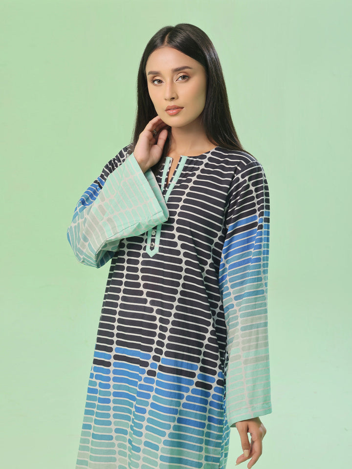 Oaks - Lawn Printed Unstitch Suit For Women - Beige & Black - 1 Piece