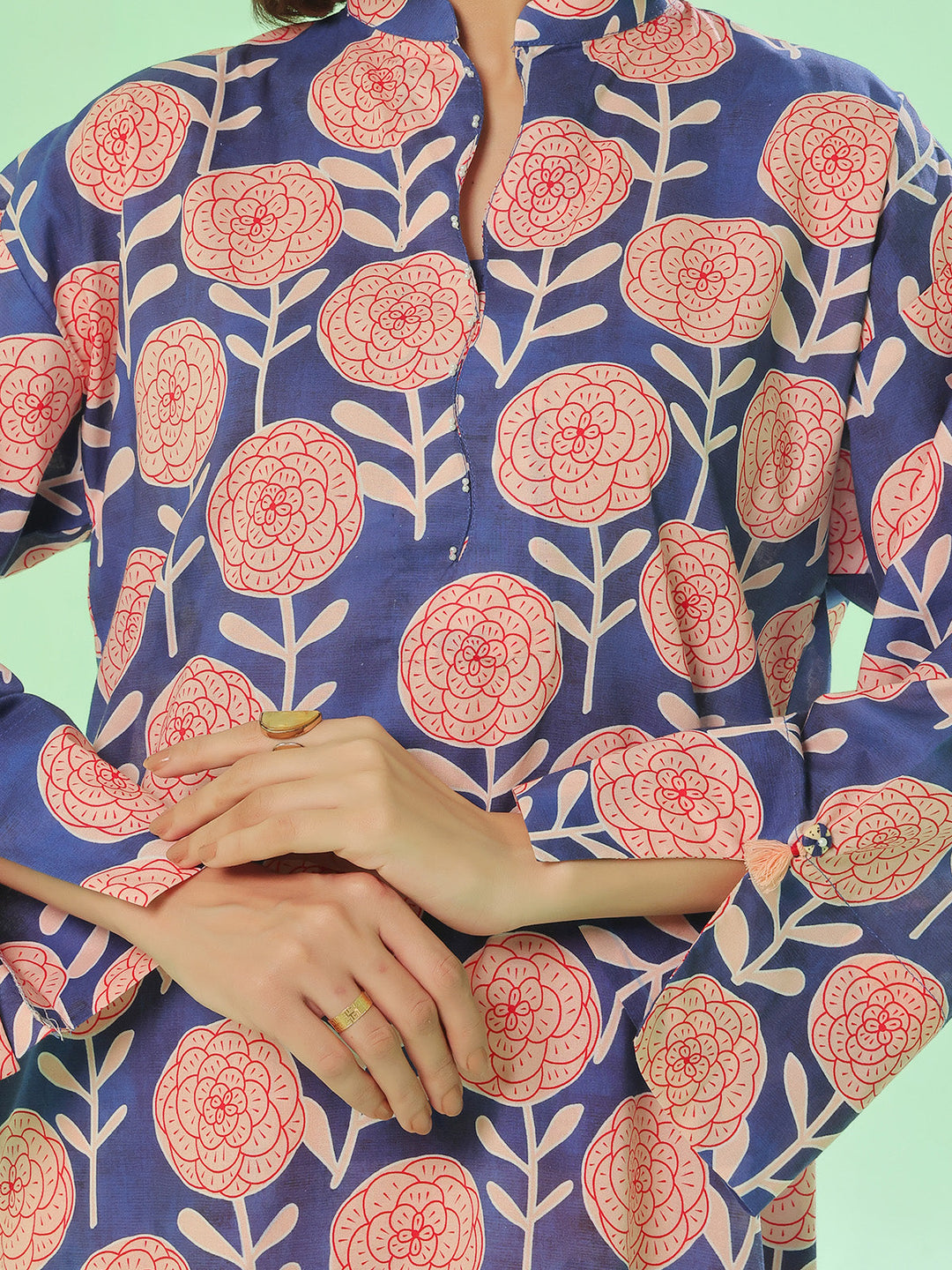 Oaks - Lawn Printed Unstitch Suit For Women - Blue & Peach - 2 Piece
