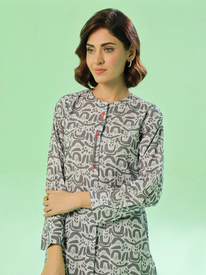 Oaks - Lawn Printed Unstitch Suit For Women - Light Grey - 2 Piece