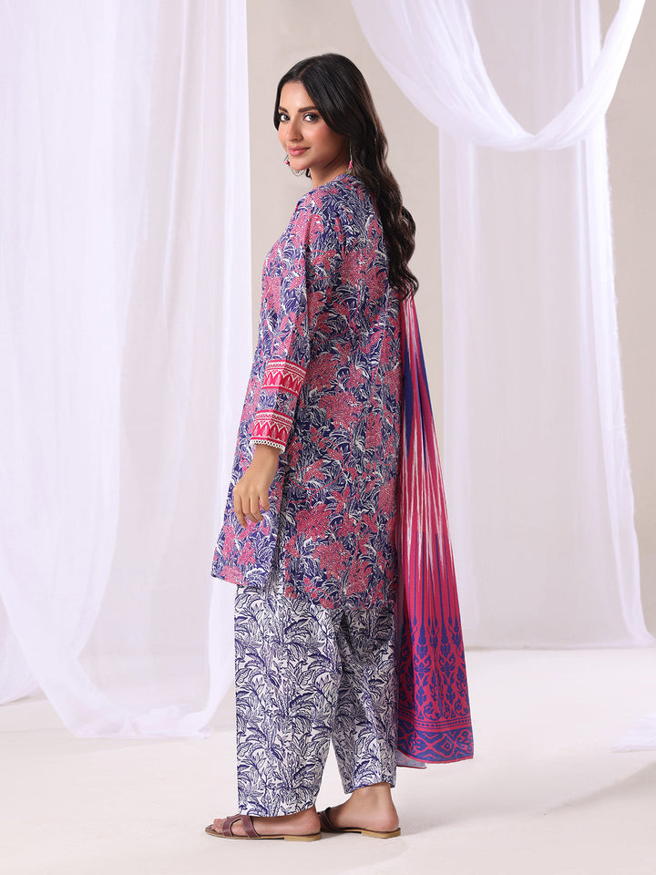 Oaks - Lawn Printed Unstitch Suit For Women - Navy Blue - 3 Piece