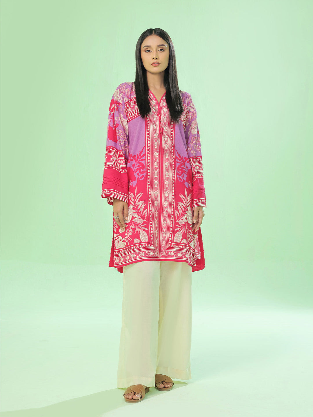 Oaks - Lawn Printed Unstitch Suit For Women - Red - 1 Piece