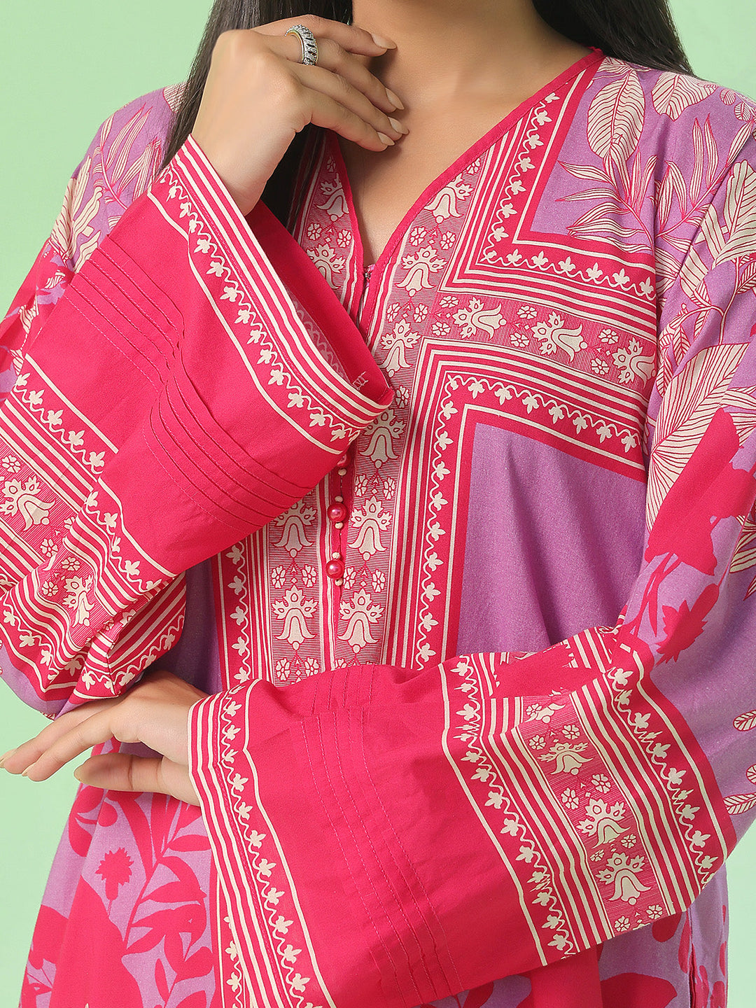 Oaks - Lawn Printed Unstitch Suit For Women - Red - 1 Piece
