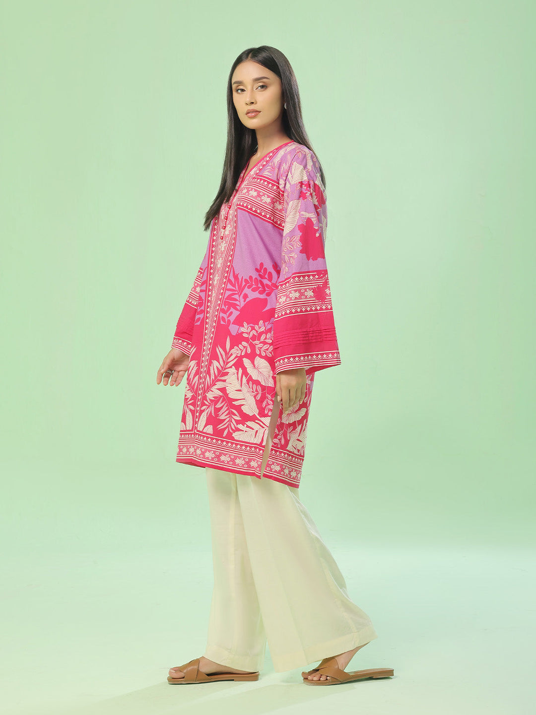 Oaks - Lawn Printed Unstitch Suit For Women - Red - 1 Piece