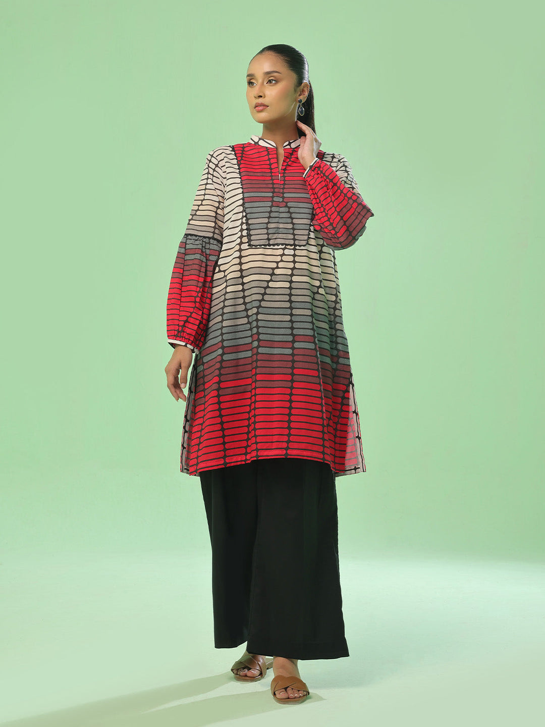 Oaks - Lawn Suit For Women - Beige&Black - 1 Piece