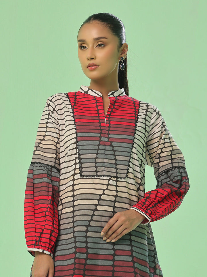 Oaks - Lawn Suit For Women - Beige&Black - 1 Piece
