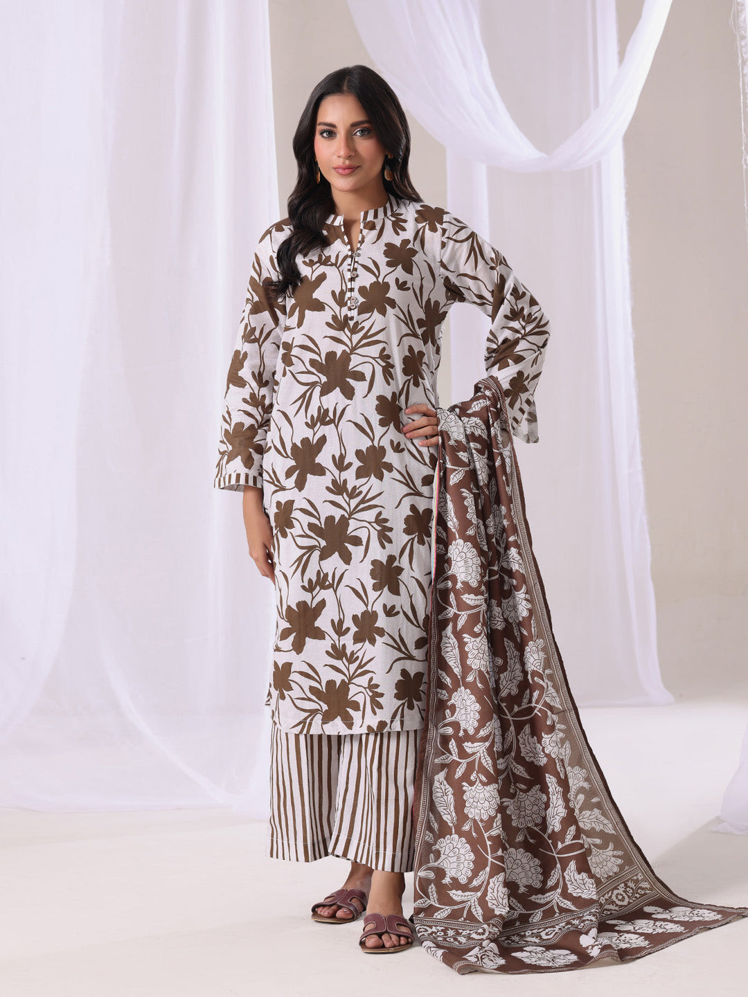 Oaks - Lawn Suit For Women - Brown - 3 Piece