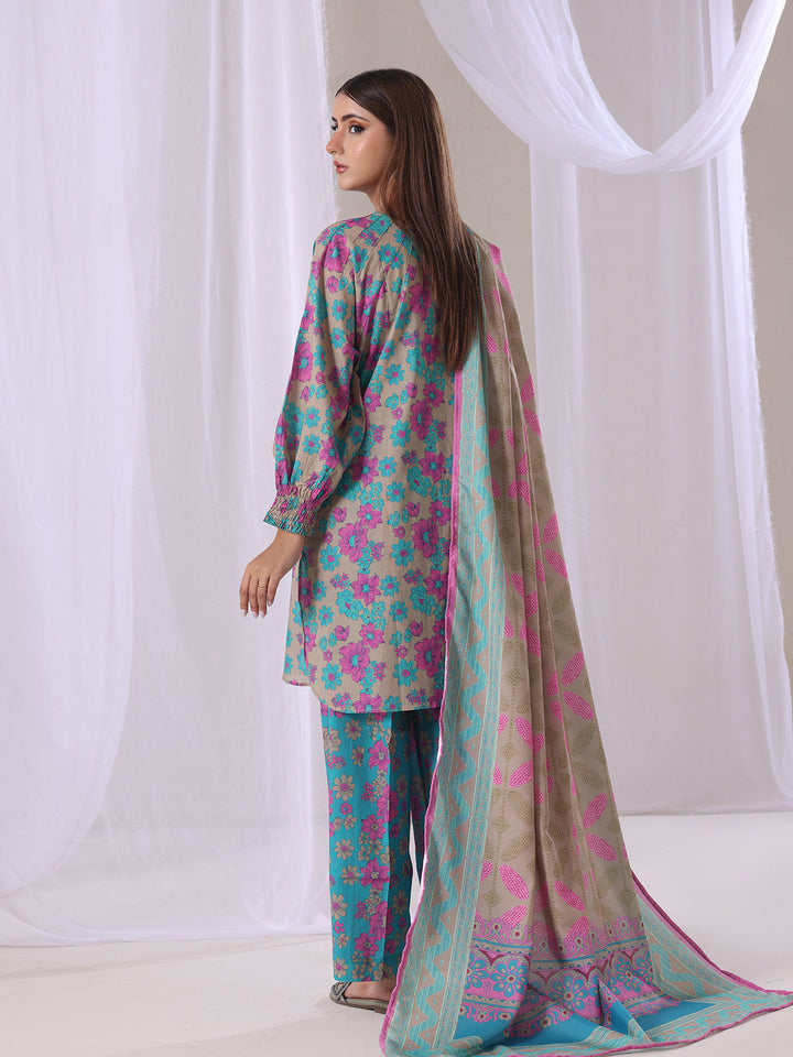 Oaks - Lawn Suit For Women - Grey&Green - 3 Piece