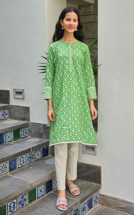 Oaks - Lime Lawn Printed Kurti - 1 Piece