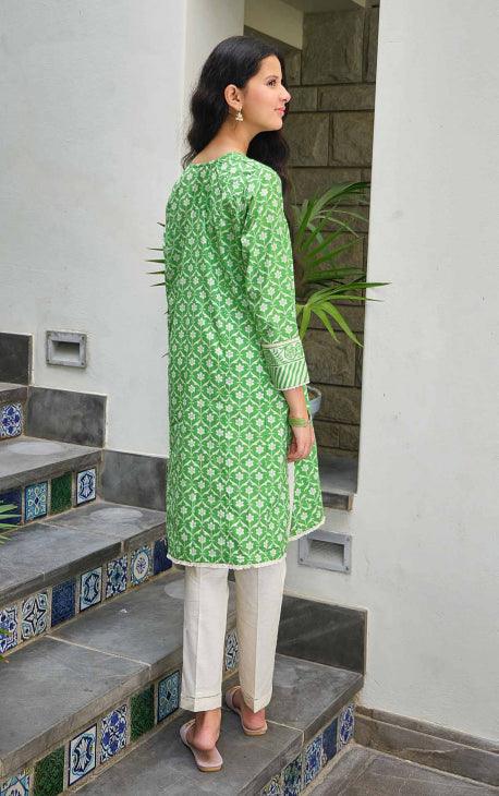 Oaks - Lime Lawn Printed Kurti - 1 Piece