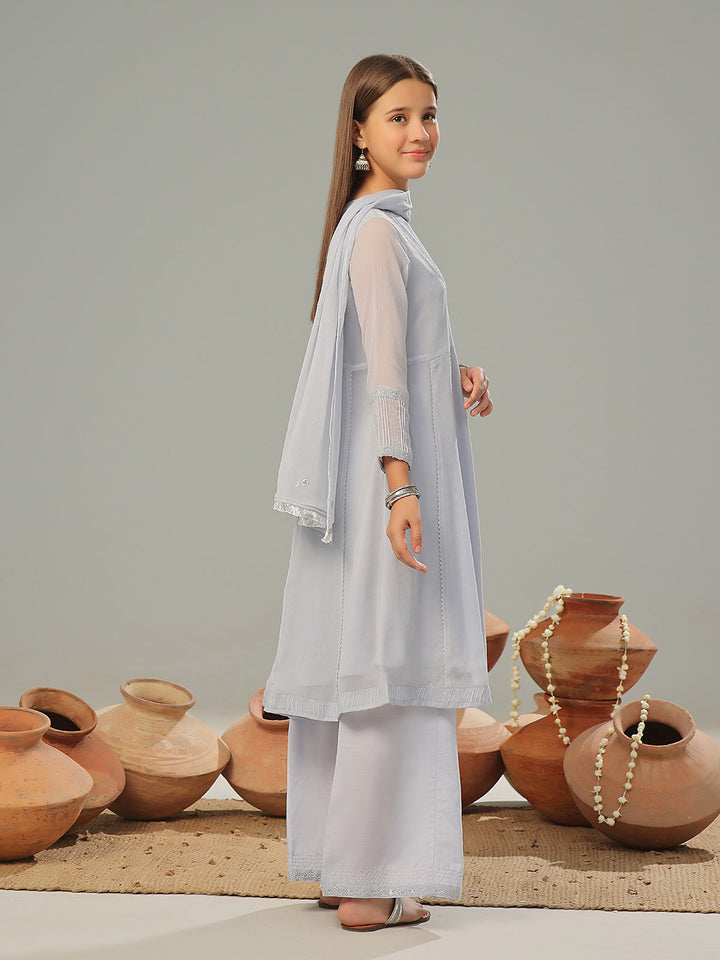 Oaks - Organza Embroidered Pret Suit For Women - Sky Blue - 3 Piece