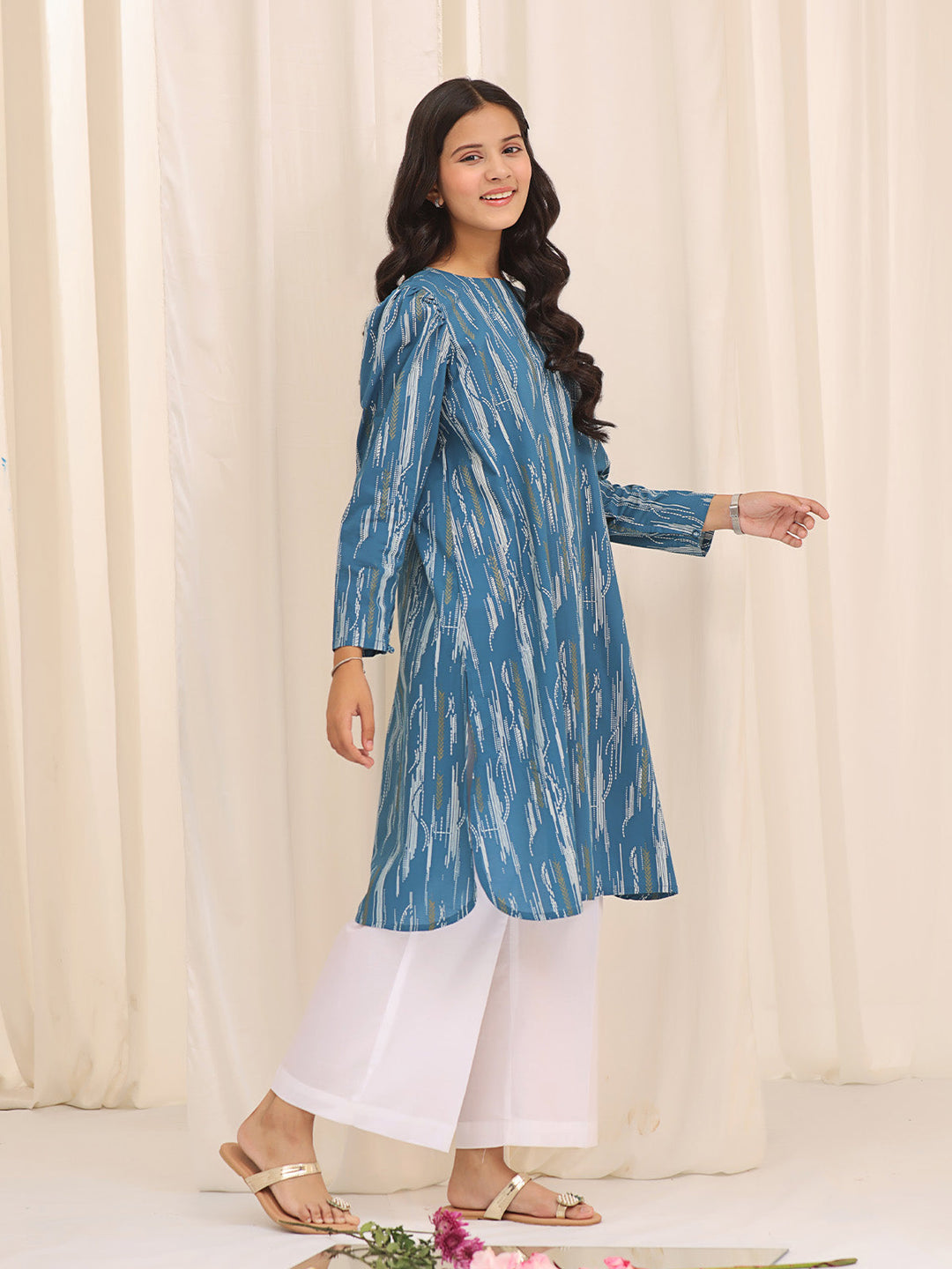 Oaks - Printed Pret Kurti Cotton Blue  - 1 Piece