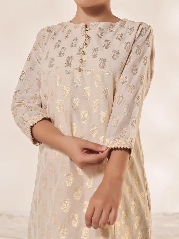 Oaks - Printed Pret Kurti Jacquard Cream  - 1 Piece