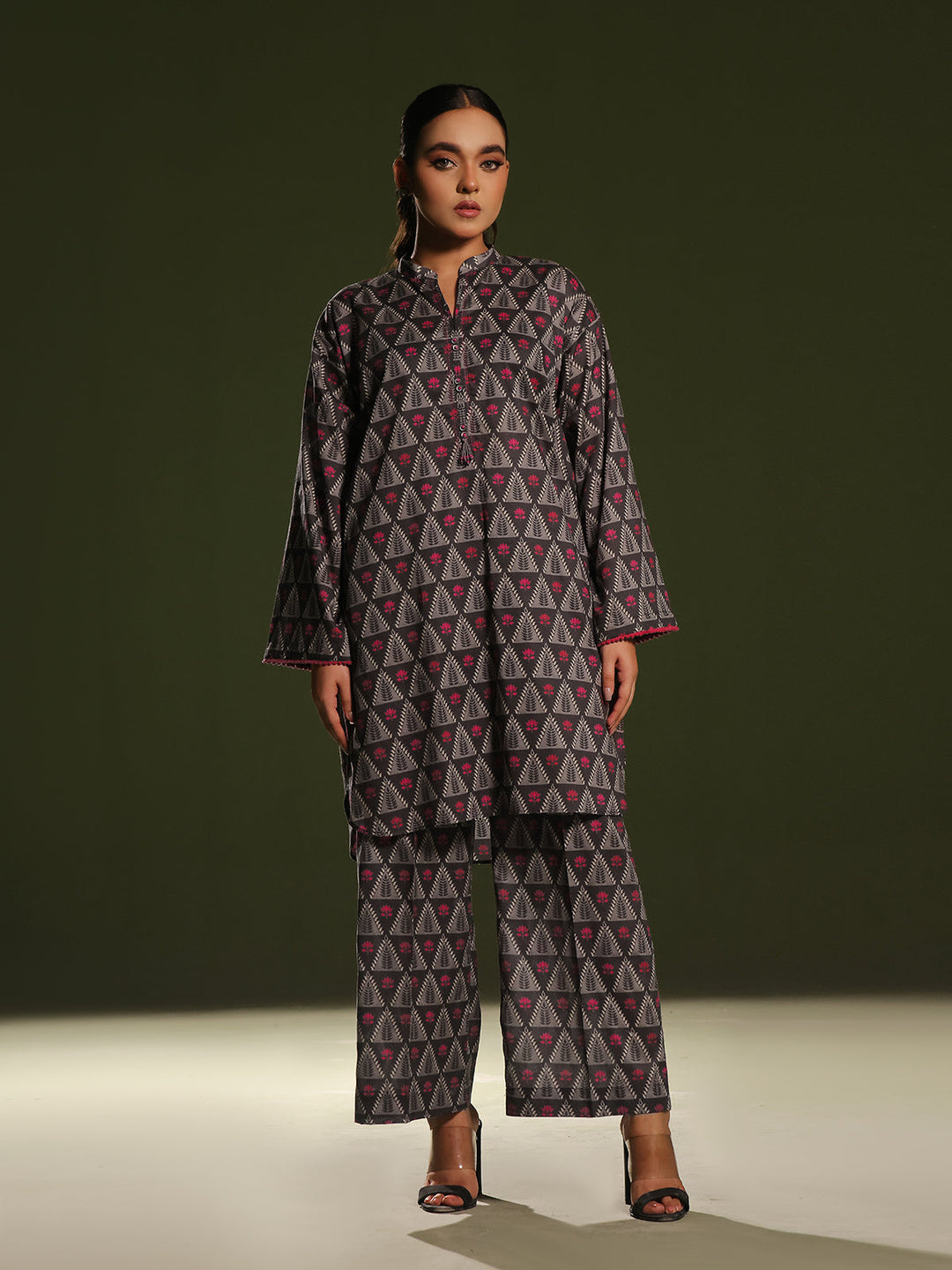 Oaks - Printed Pret Shirt Trouser Cambric Charcoal  - 2 Piece