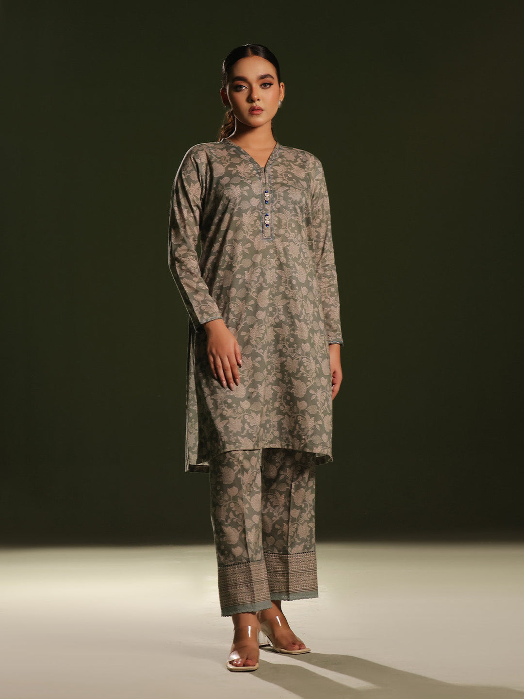 Oaks - Printed Pret Shirt Trouser Cambric Green  - 2 Piece