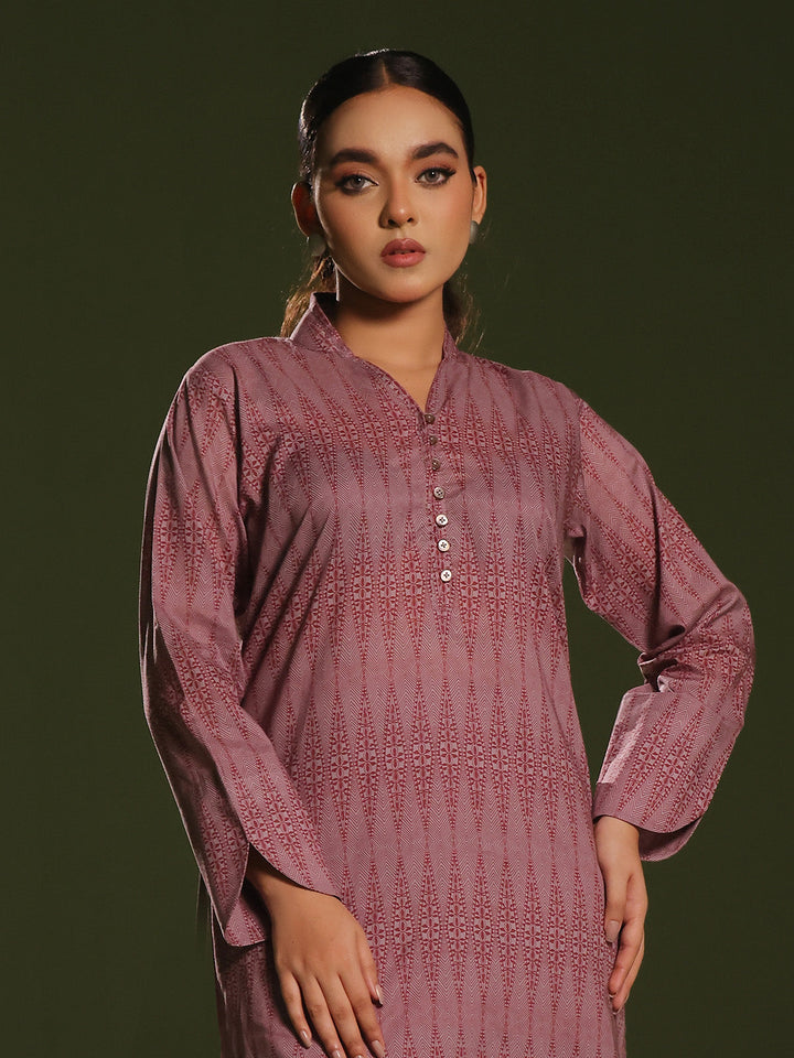 Oaks - Printed Pret Shirt Trouser Cambric Maroon  - 2 Piece