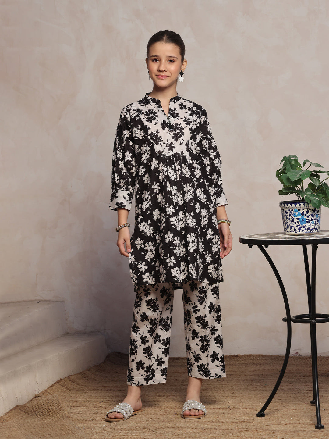 Oaks - Printed Pret Shirt Trouser Lawn Black & White  - 2 Piece