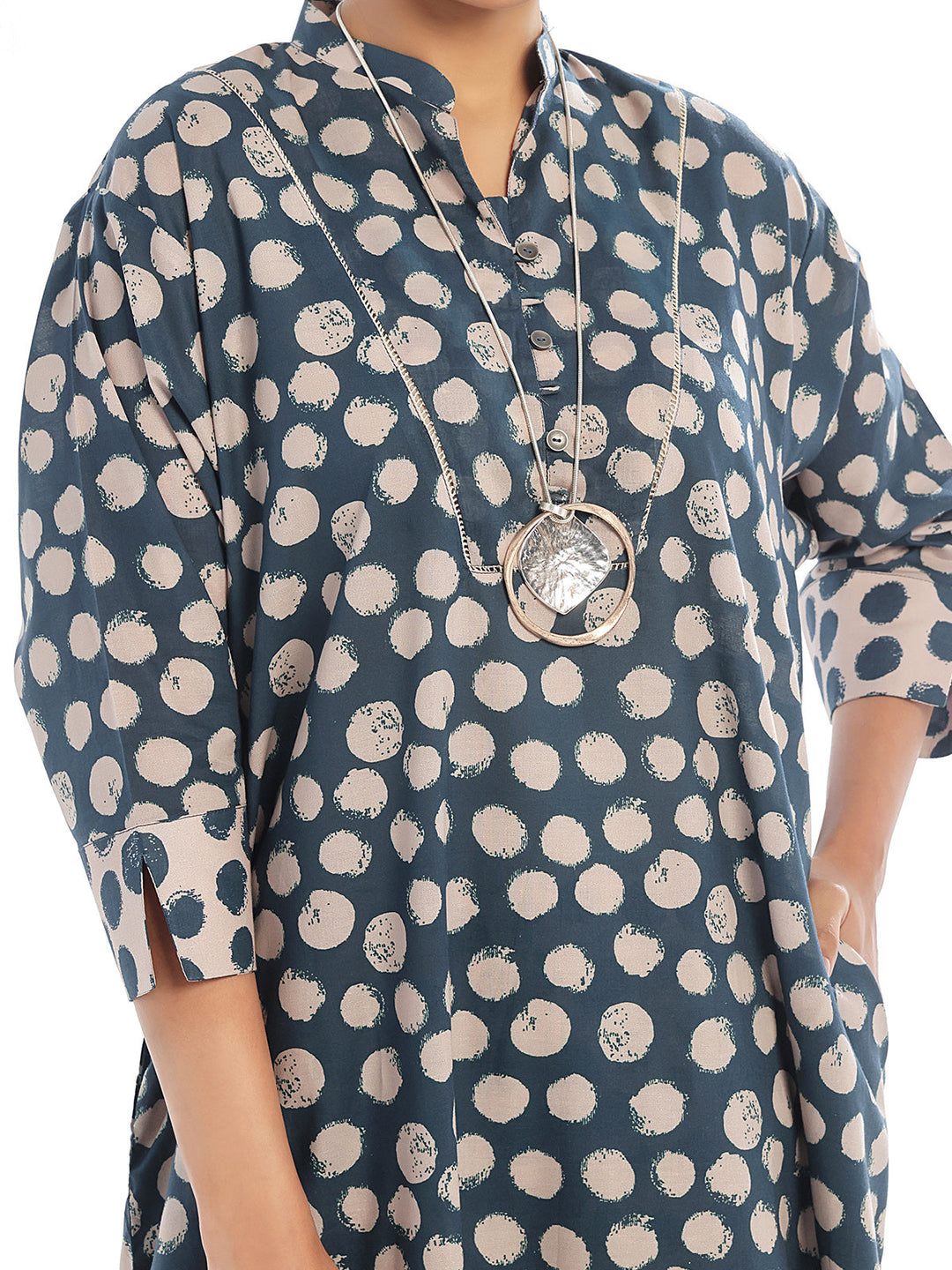Oaks - Printed Pret Shirt Trouser Swiss Lawn Beige &amp; Blue  - 2 Piece