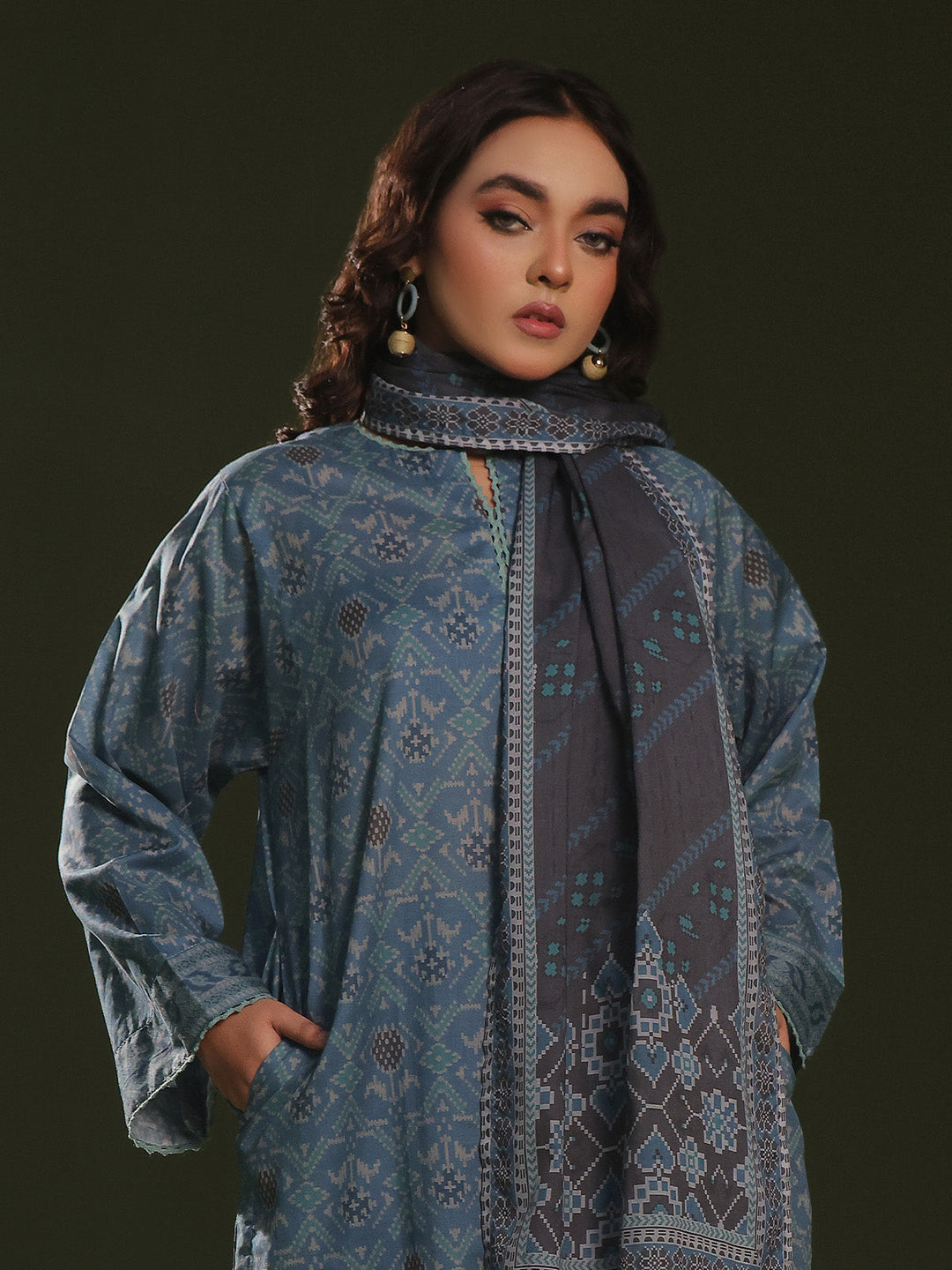 Oaks - Printed Pret Suit Cambric Blue  - 3 Piece