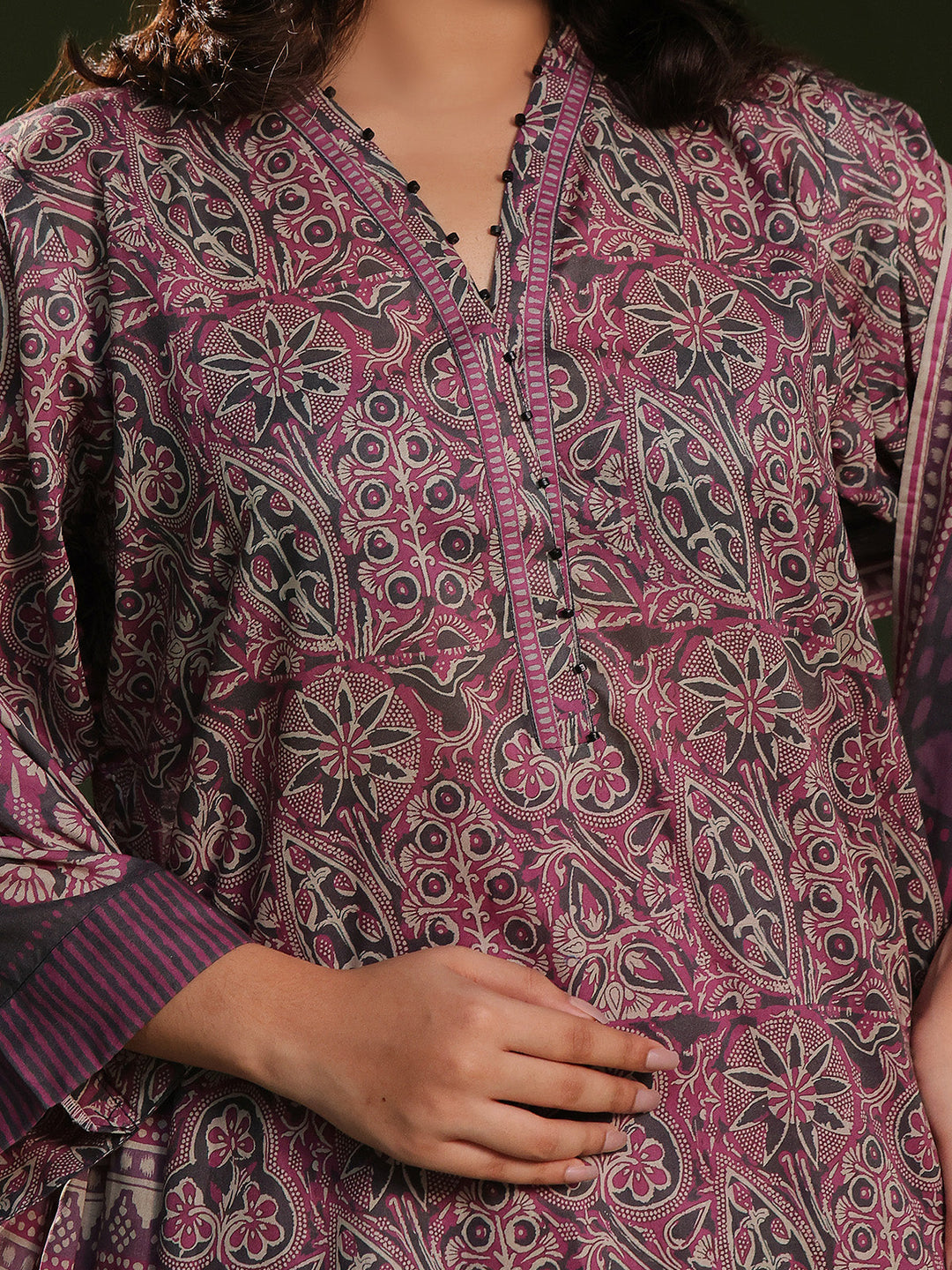 Oaks - Printed Pret Suit Cambric Magenta  - 3 Piece