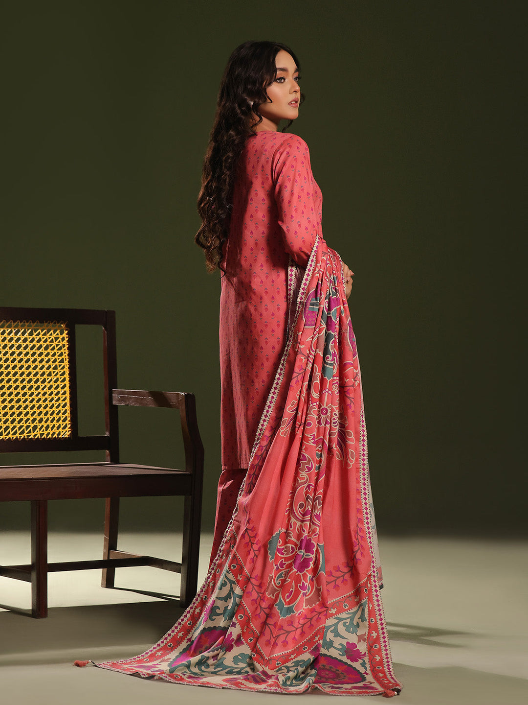 Oaks - Printed Pret Suit Cambric Peach  - 3 Piece
